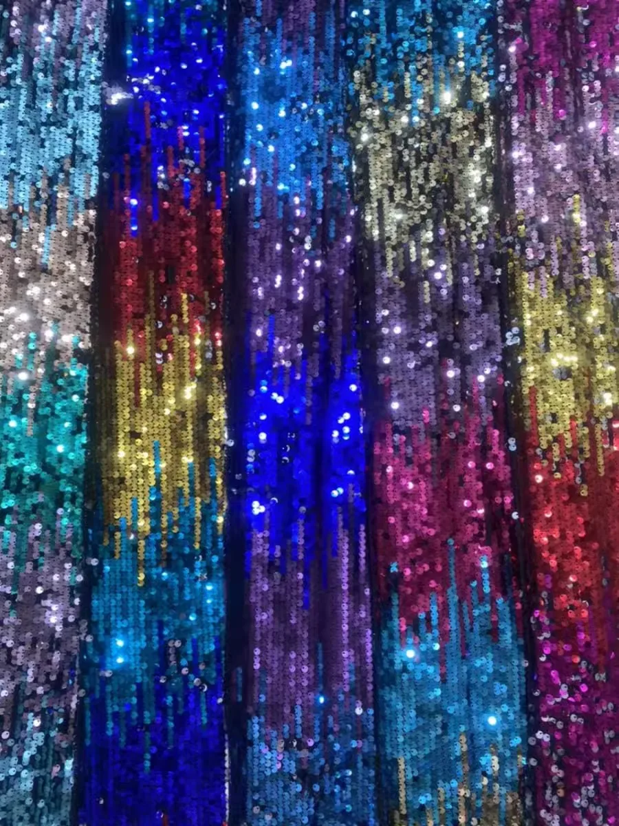 

Gorgeous And Fashionable Sequins Embroidered Fabric, Elegant Large Wave Texture Design With Bright Color Sequins Fabrics