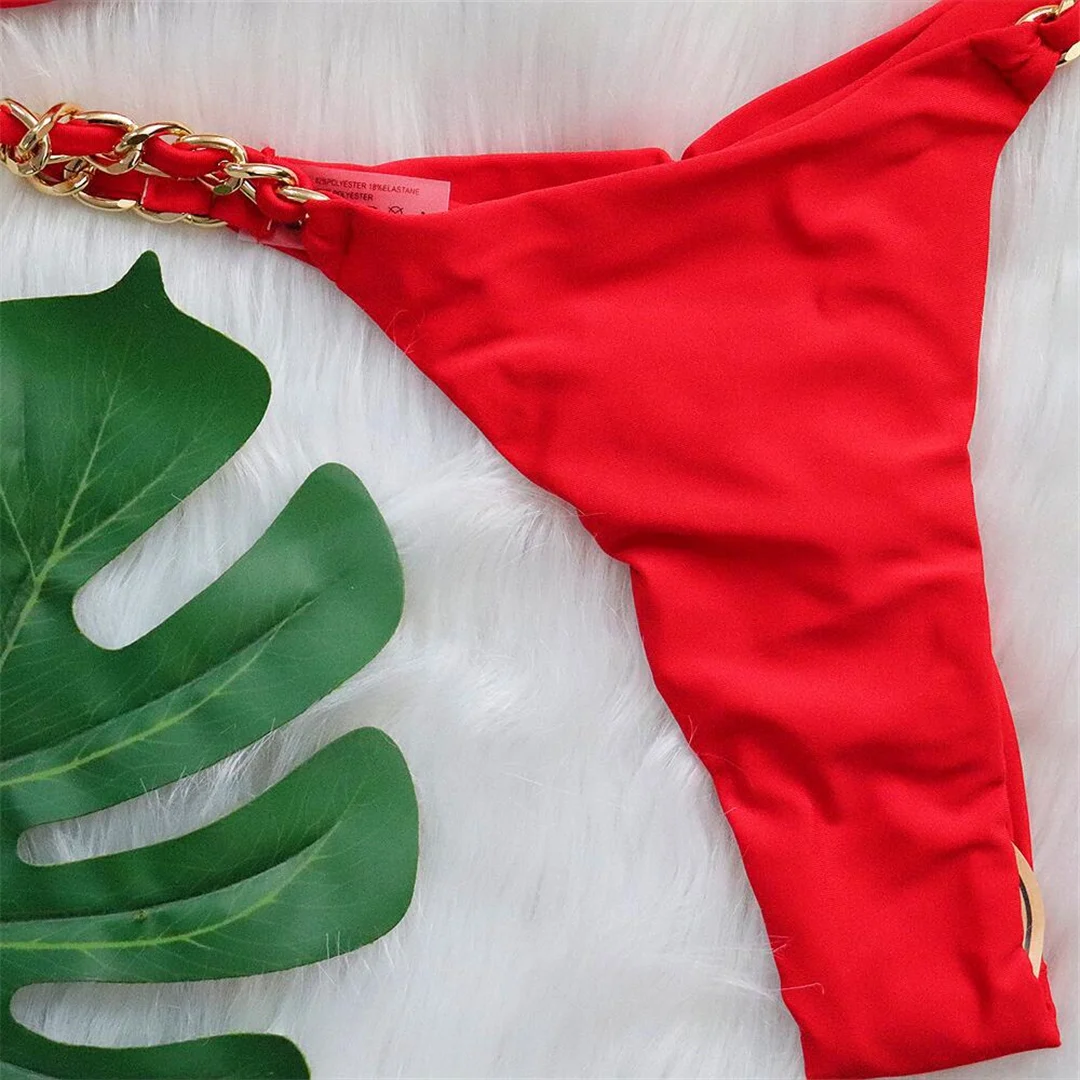 Metallring-Neckholder-Bikini mit Scrunch-Butt-String, Damen-Badeanzug, zweiteiliger Bikini-Set, Badebekleidung, Badeanzug, Schwimmbikini V4391 – Detail 24