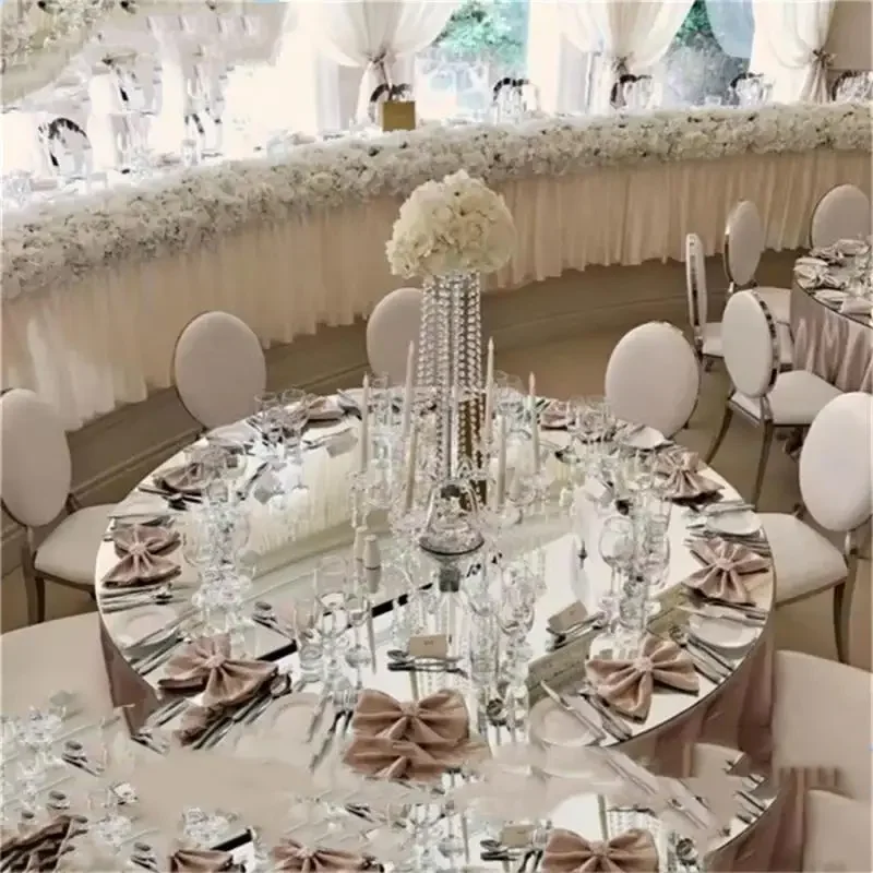 Golden Acrylic Mirror Splicing Panel Wedding Props Round Table Dessert Table Flower Table for Party Welcome Decoration