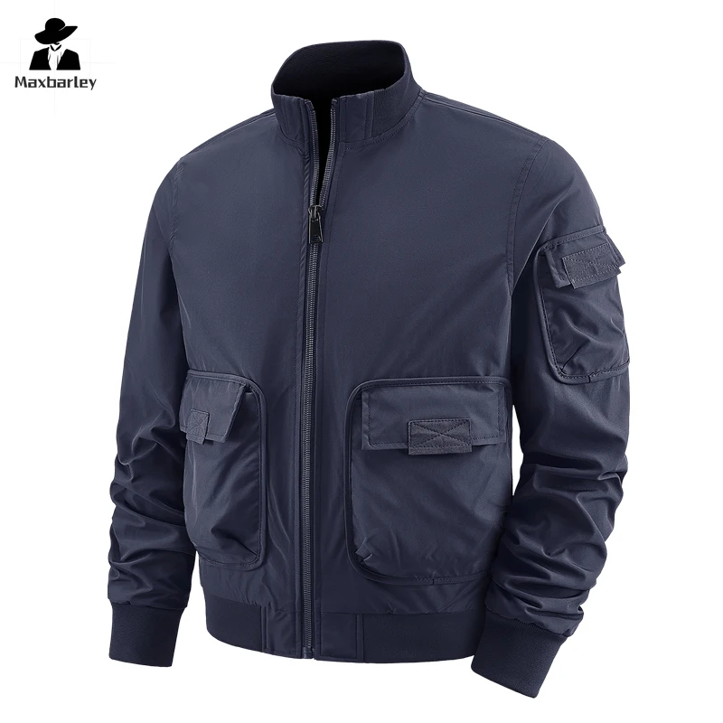 Veste de travail multi-poches coupe-vent pour hommes, manteau de baseball rétro tout match, col montant, décontracté, d'âge moyen, automne