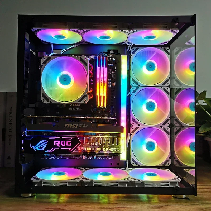 Wovibo RGB 120mm 팬 PWM 4 핀 사일런트 몰 렉스 4 핀 컴퓨터 케이스 CPU 냉각 냉각기 Ventilador 12V DC 조정 팬 속도