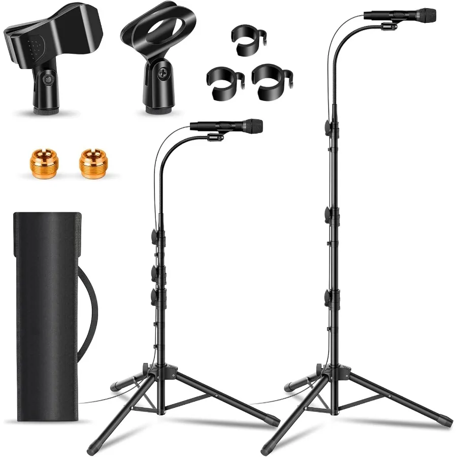 

2 Pack Mic Stand Gooseneck Microphone Boom Stand for Singing Height Adjustable from 24 to 67 with 2 Mic Clips for Adults and Si