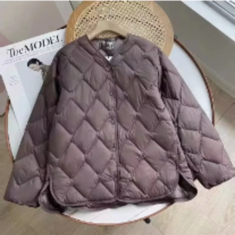 New Winter Coat Female 90% White Duck Down Woman\'s Quilted Jacket Casual Loose Single Breasted Ultra Light V-neck Puffer Jacket