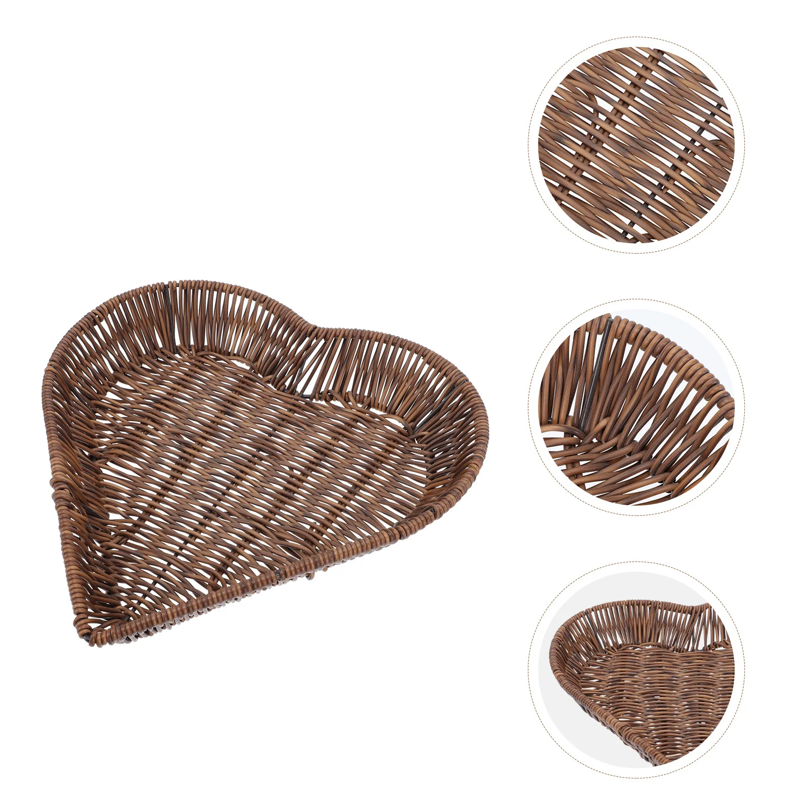 

1Pcs Imitation Rattan Heart-Shaped Basket Creative Storage Holder Decorative Fruit Basket Woven Desktop Snack Organizer