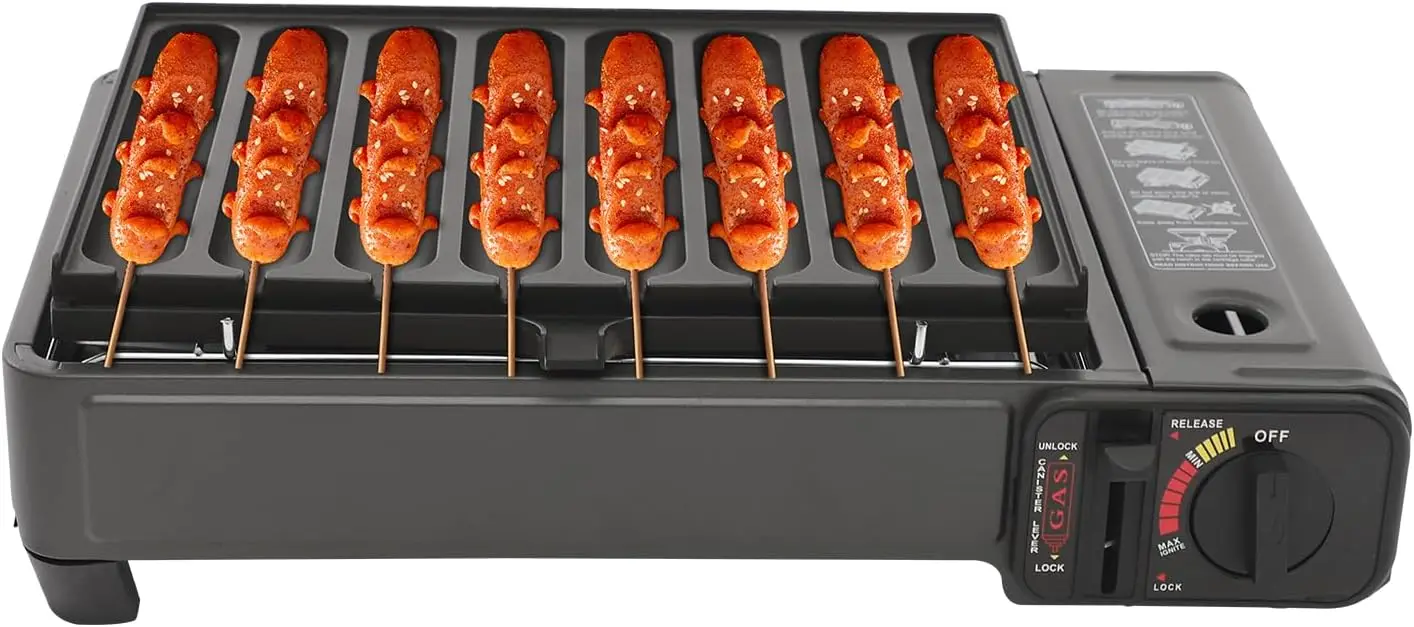 

Портативная бутановая плита Газовая плита для кемпинга Бутановая сковорода-гриль с колбасой Гриль-плитой Поднос для привлечения жира и чехол для переноски для использования на открытом воздухе