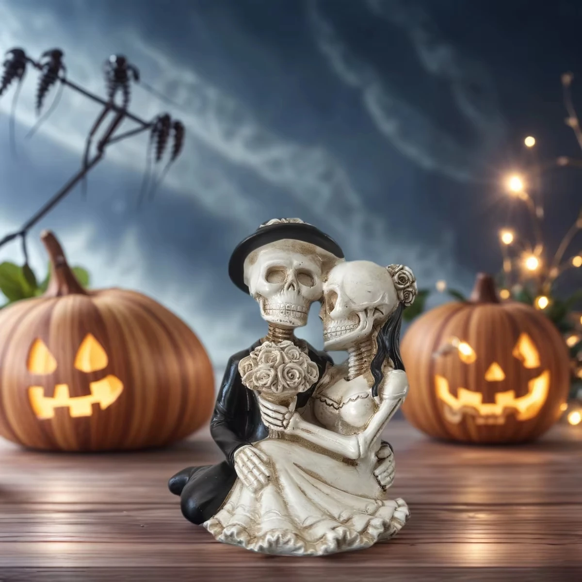 1 Piece Skeleton Couple Ornament - Gothic Romantic Resin Art Decoration, Halloween Decoration, Unique Home and Escape Game Room