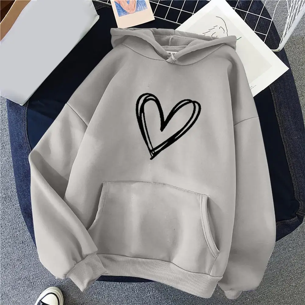 Women Men Autumn Sweatshirt Hooded Drawstring Long Sleeve Pullover Tops Thin Fleece Lining Loose Fit Sport Tops