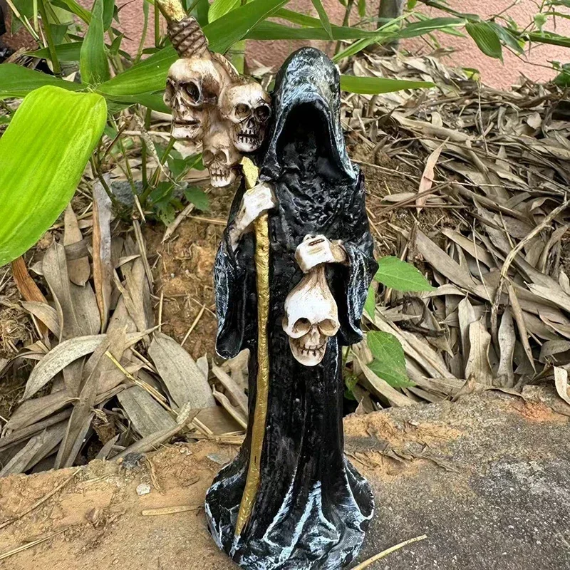 

Holy Death Statue Standing Decorative Muerte Figurine Grim Reaper Holding Skull Head Statue Altar Halloween