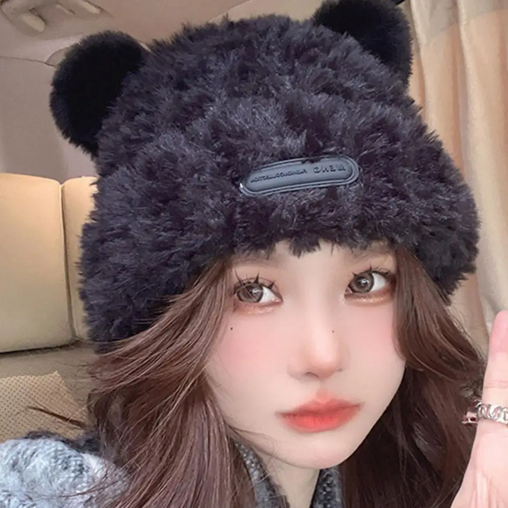 Autumn And Winter Korean Style Cute New Bear Plush Ear Protection Knitted Hat Fashionable And Versatile Woolen Hat