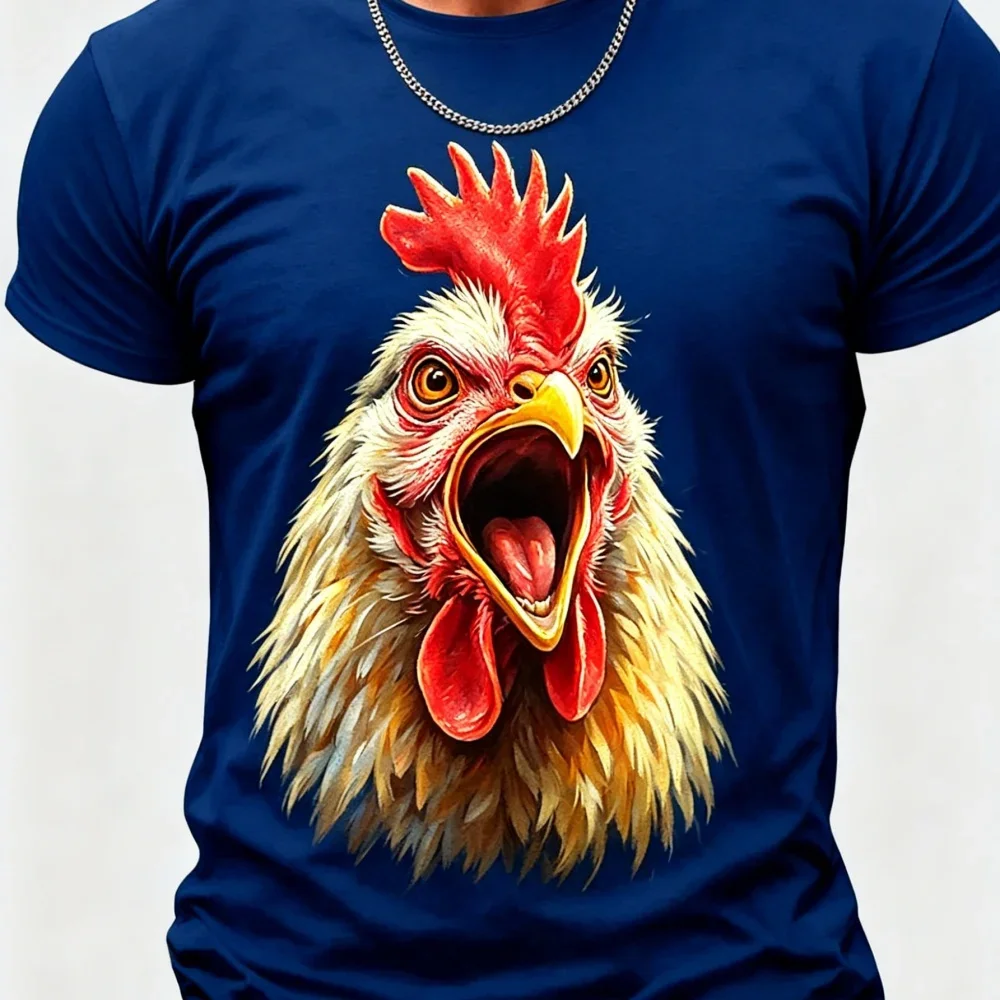 3D-gedrucktes Sonnenbrillen-Hühner-T-Shirt für Herren, lustiges Tiermuster-T-Shirt, Sommer, lockeres Street-Sport-Oberteil, O-Ausschnitt, Kurzarm-T-Shirt