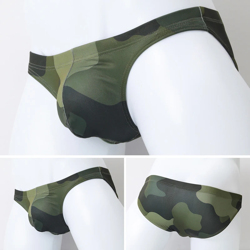 Male Underwear Men\'s Briefs Camouflage Print Bulge Pouch Sissy Low Waist Casual Plus Size Lingerie Knickers Sexy