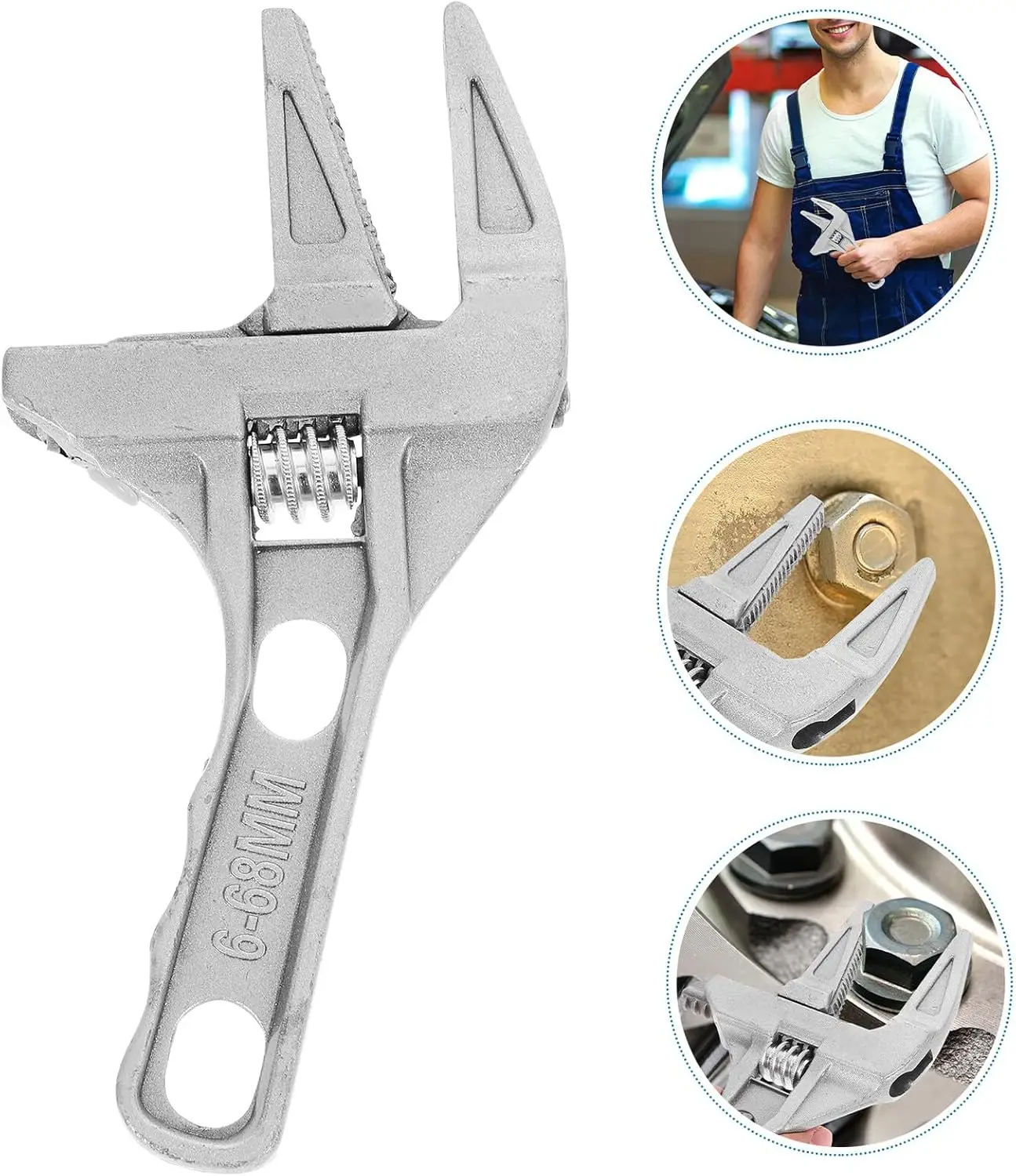 6-68mm Großöffnungs-Verstellbarer Schraubenschlüssel, Multifunktionaler Universalschlüssel, Verchromtes Handwerkzeug für Autoreparatur, Sanitärarbeiten, Haushalt