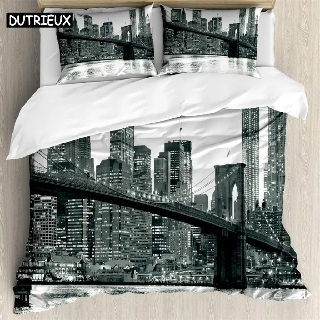 

City bridge view 3Pcs Bedding Sets 3D Digital Printing Custom Quilt Duvet Cover Set Home Queen King Quilt Pillowcase