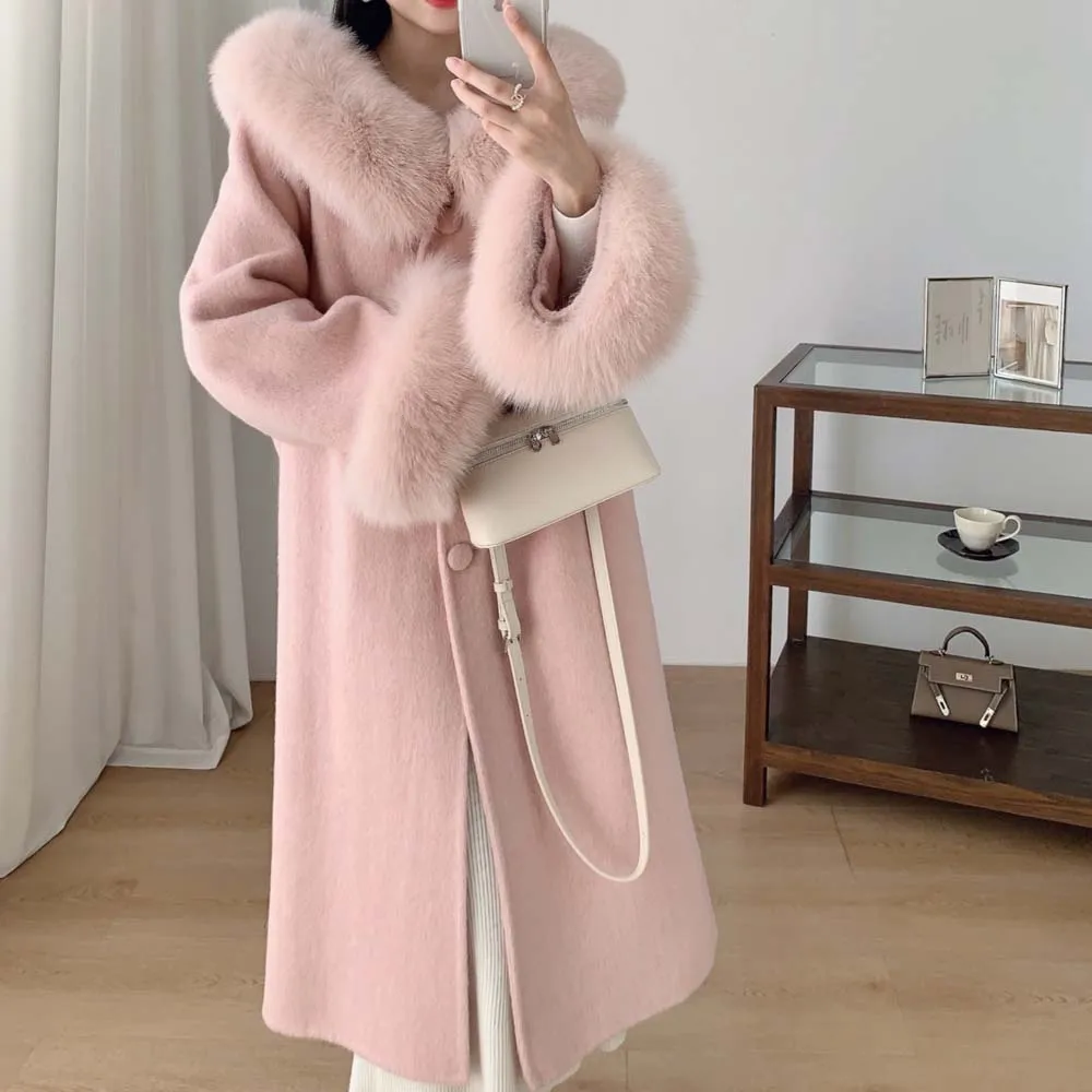 2025 outono inverno casaco de lã para mulheres gola de pele manga comprida casacos cardigan