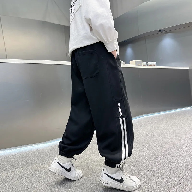 الفتيات Sweatpants موضة محبوك القطن الرياضة الرباط سراويل تقليدية في سن المراهقة الأطفال مستقيم فضفاض واسعة الساق Trackpants بنطلون