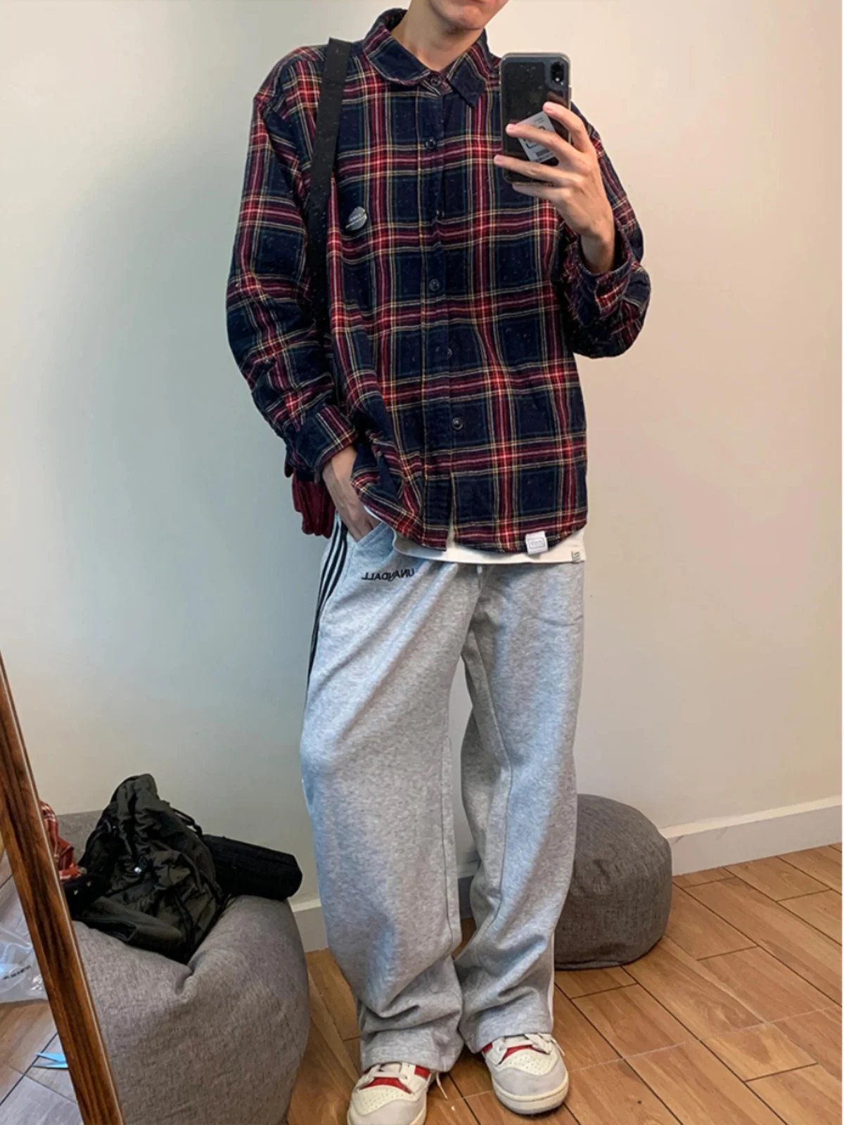 

Loose Men's Plaid irt Long Sve Autumn Spring Sle Youth Trendy Breathable Polyester Cotton Blend Button up Outerwear