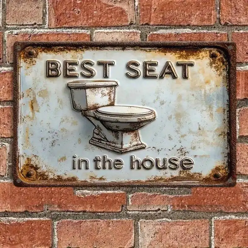 1PC Quirky Metal Sign Tin, Rustic Aluminum Wall Art, Humorous Best Seat In The House With Toilet Design, Perfect For Bathroom Or