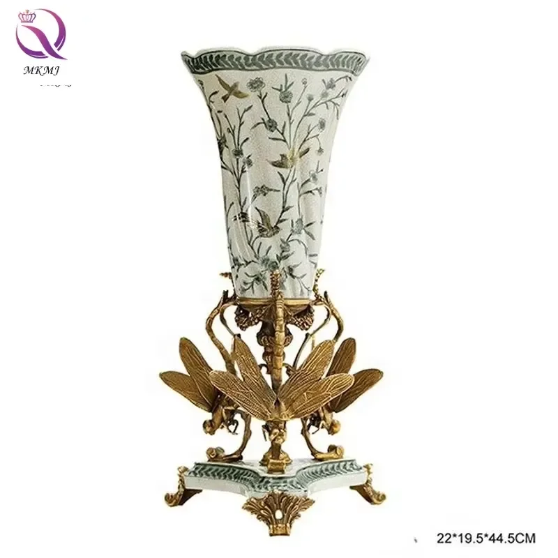 European American Ceramic With Copper Indoor Home Decoration Table Lamp Vase Fruit Bowl Antique Porcelain Tabletop Ornaments