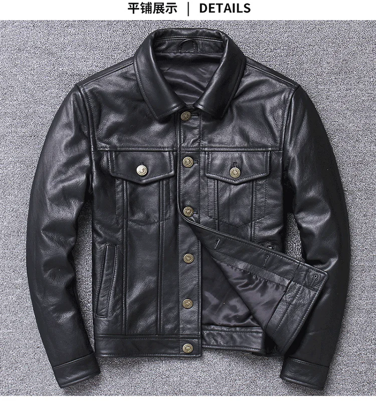 

shipping.Brand quality fashion Free black slim leather jacket.Outlet Classic casual men cowhide coat.wholesales.leather cloth