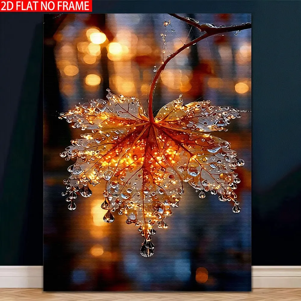 2D Flat, 2D Flat, \[2D Flat] Posters And Prints 1pc Shimmering Autumn Leaves Wall Art Poster - Unframed Canvas Painting, Idea