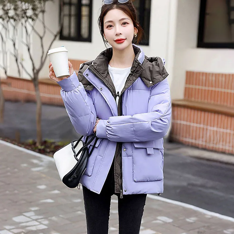 

High-end Down Cotton Jacket Women, Short Korean Cotton Clothes, New Winter Female Loose Detachable Hooded Parker Quilted Jackets
