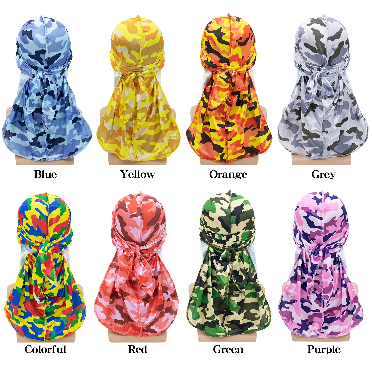 

Пиратская шапка Durag из искусственного шёлка для мужчин и женщин, бандана контрастных цветов, камуфляжная, с длинным хвостом, для велоспорта