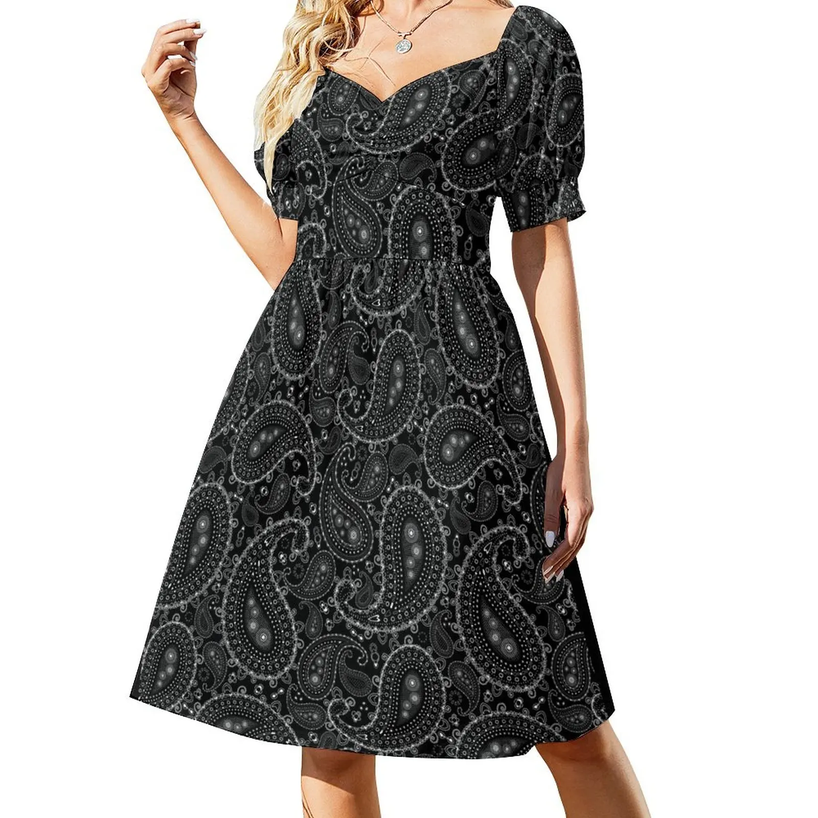 

Pretty Bohemian Art Paisley - Black & White Short Sleeved Dress Dress for pregnant women luxury dress