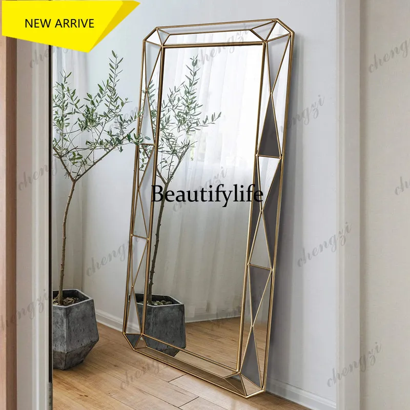 L181 European full-body mirror wall-mounted cloakroom floor-to-ceiling wrought iron light luxury wall-mounted full-length mirror