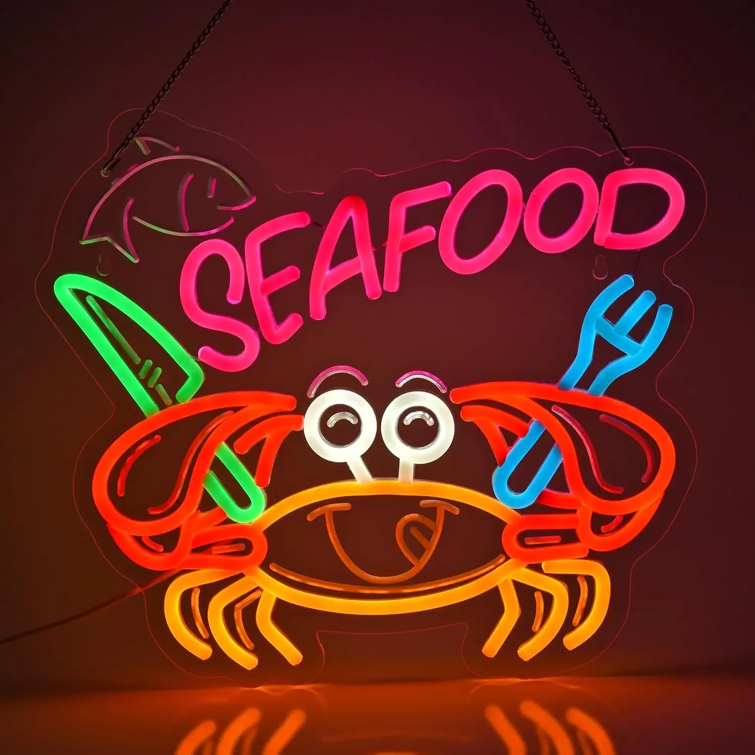 المأكولات البحرية النيون تسجيل عكس الضوء USB LED ضوء النيون معلقة لمطعم متجر السوق الاحتفال المنزل فائقة السطوع جدار ديكور الهدايا #1