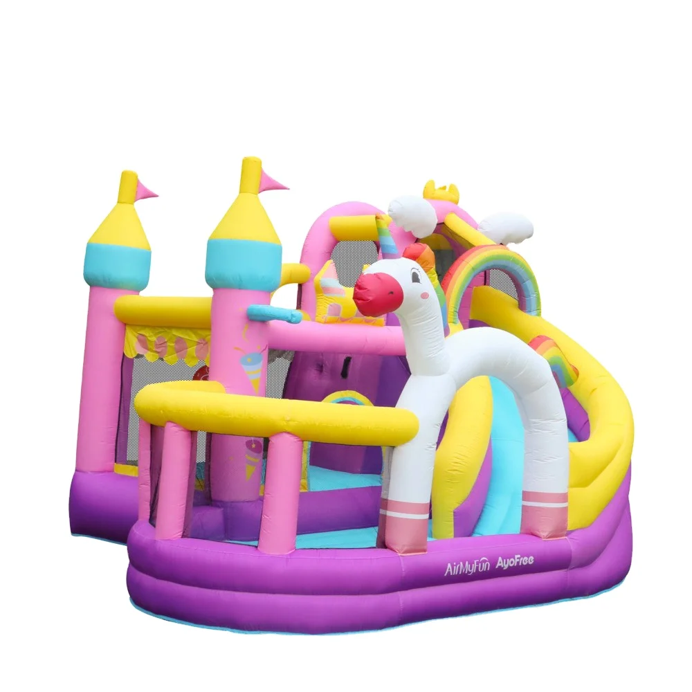 

For Unicorn Jump Houses Rainbow Slide Child Jump Castle Moonwalk Trampoline Manufacturer Prices Bounce House With Slide