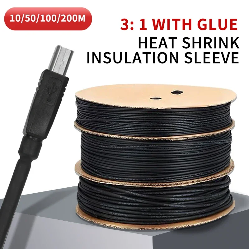 1/2/3/5M Heat Shrink Tube Dia 3:1Ratio Adhesive Lined Polyolefin Thermal Cable Sleeve Insulated 2.4/3.2/4.8/6.4/7.9/9.5/mm