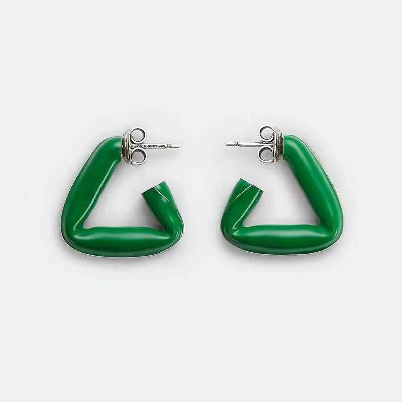 New Fashion European and American Enamel Colored Triangle Hoop Earrings, Female Niche Unique Statement Jewelry for Women