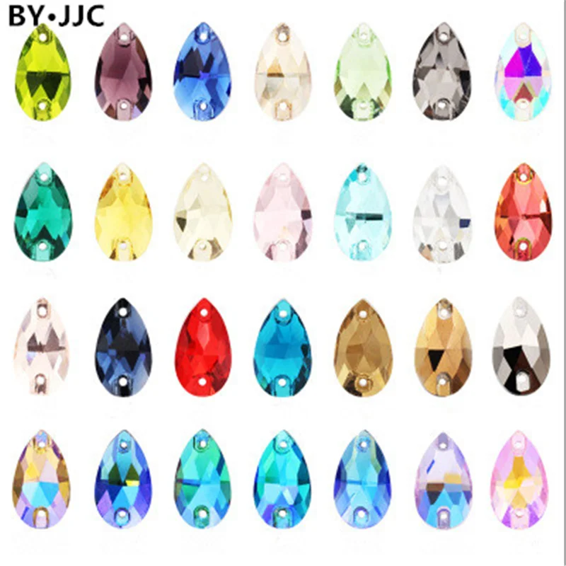 All Size High Quality Crystal Glass Flatback Teardrop Sew on Rhinestone Color DIY Clothing Dress Accessories