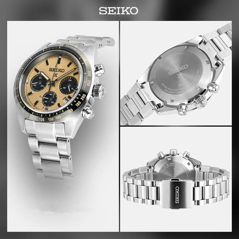 Original Seiko Brand Business Sports Panda Watchs 10Bar Waterproof Men Solar Energy Wisdom Luminescence Quartz Wrist Watch