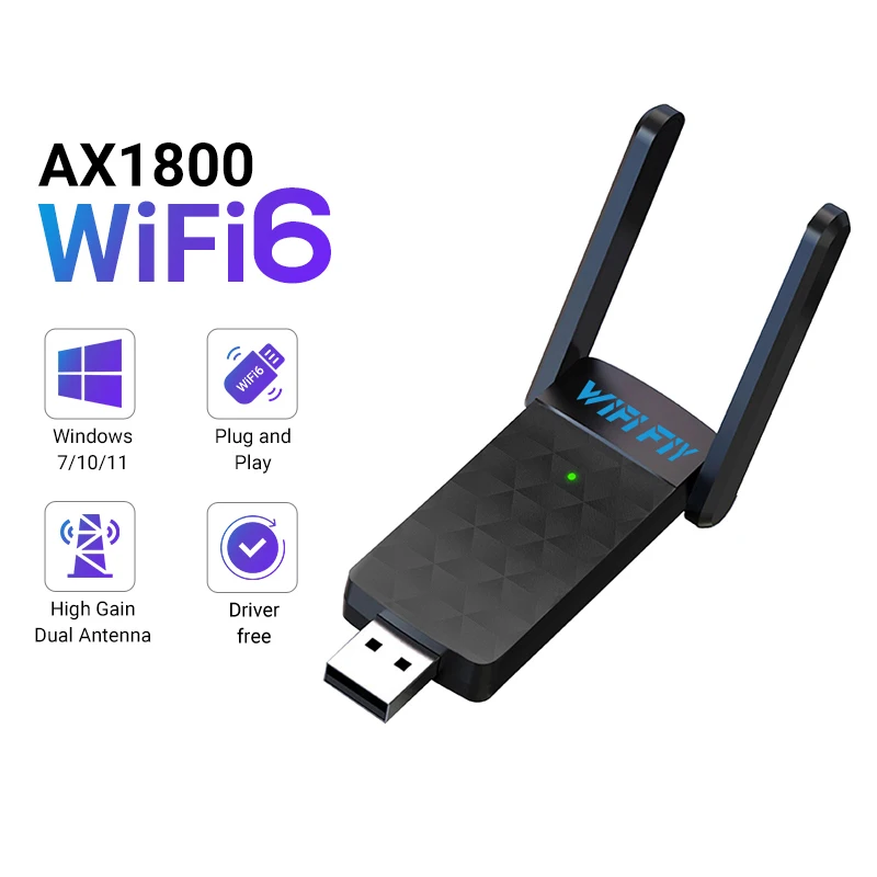 USB-адаптер Wi-Fi 6 USB3.0, 1800 Мбит/с, 5G/2,4 ГГц, USB Wi-Fi-адаптер, беспроводная сетевая карта 802.11ax, антенна с высоким коэффициентом усиления для Windows 10 11