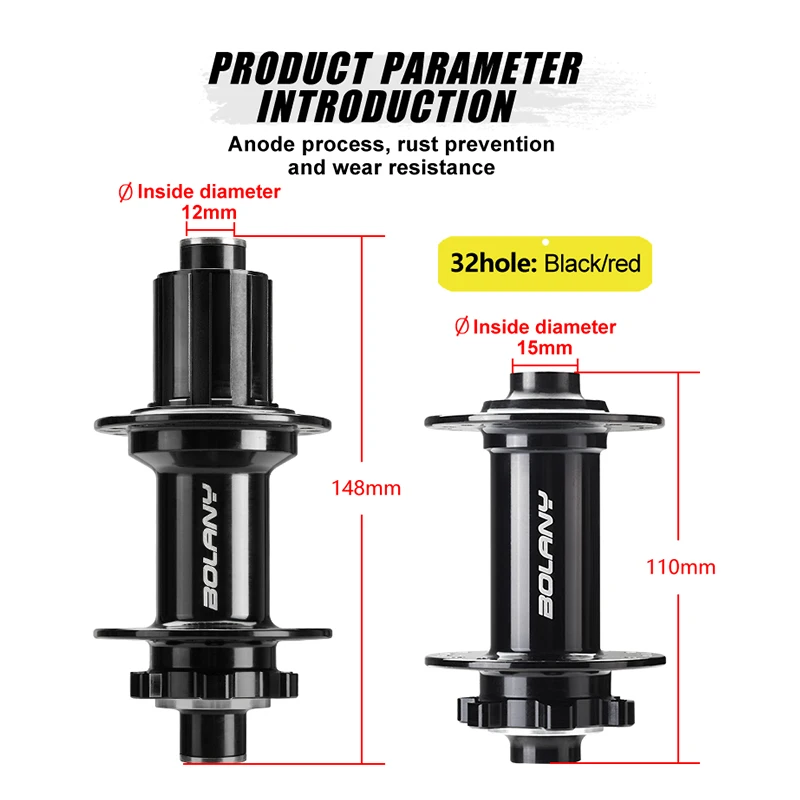 Bolany MTB Bike Hub BOOST 32H Disc Brake 15x110mm Thru Axle 148mm Aluminum Alloy 4 Bearing