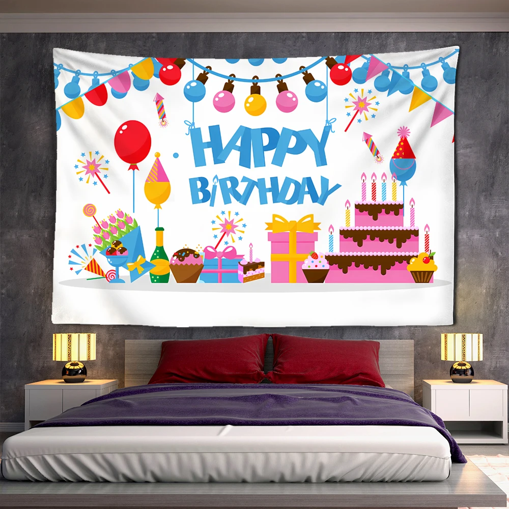 Happy Birthday Tapestry Lovely Cartoon Robot Tapestries Kids Room Decor Wall Covering Party Living Room Background Wall Cloth