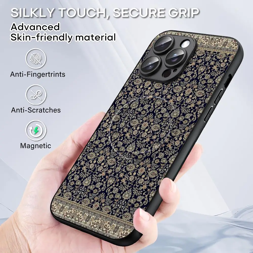 Persian rug floral art design ins Phone Case For iPhone 17 16 15 14 13 12 11 Plus Pro Max  High-end Luxury Magsafe Sheepskin - view 5