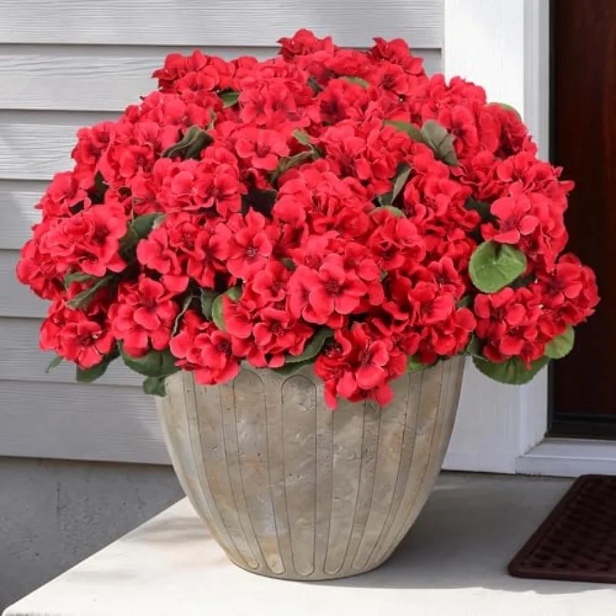 Pcs Artificial Flowers for Outdoors, Faux Silk Geraniums Flowers UV Resistant Fake Flowers Outdoor Plants for Front Porch Yard