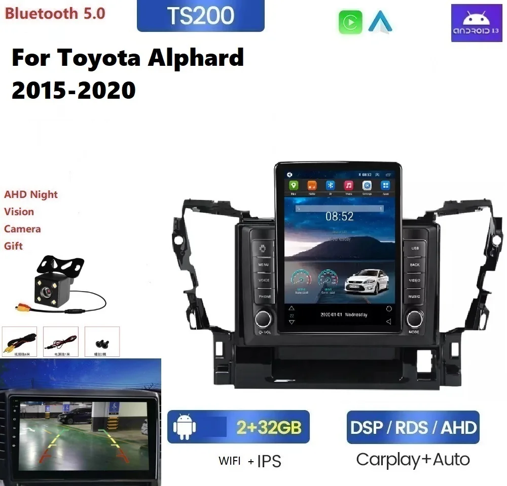 Android 13 Tesla auto radio For Toyota Alphard 2015-2020 8+128G ADAS DVR DSP RDS AM FM android car player gps navigator