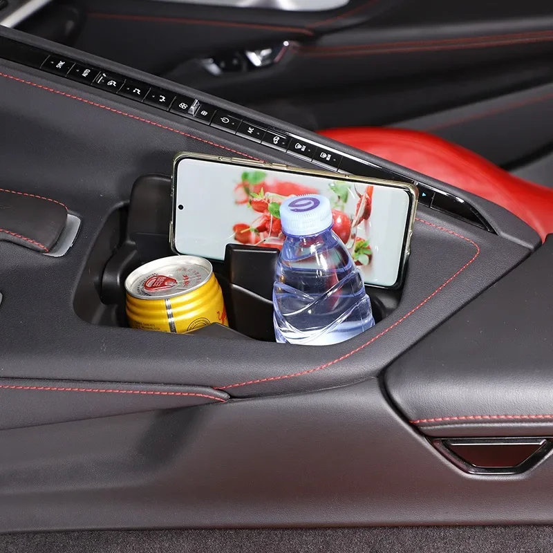 For Chevrolet Corvette C8 Z06 2020-24 ABS Black Car Central Control Cup Holder Storage Box Mobile Phone Storage Box Accessories