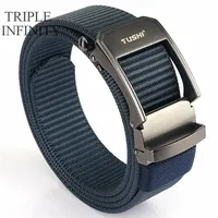 Fashion Metal Automatic Buckle Webbing Belts For Men Thick Tough Canvas Tactical Belt Outdoor 3.4cm Jeans Pants Waistband Hiking