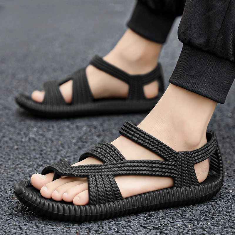 Slippers Men\'s Sandal with Platform Open Ankle Wrap Height Beach Male Shoe Soft Indoor Buy Barefoot Expensives Wholesale Pvc 39