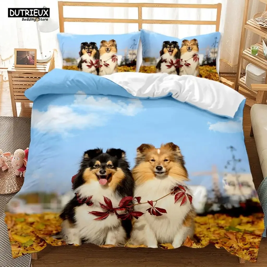 

Cute Pet Dogs Lovely Puppy Golden Retriever Comfortable Duvet Quilt Cover Pillowcase Bedding Set Bedroom Decoration Home Textile