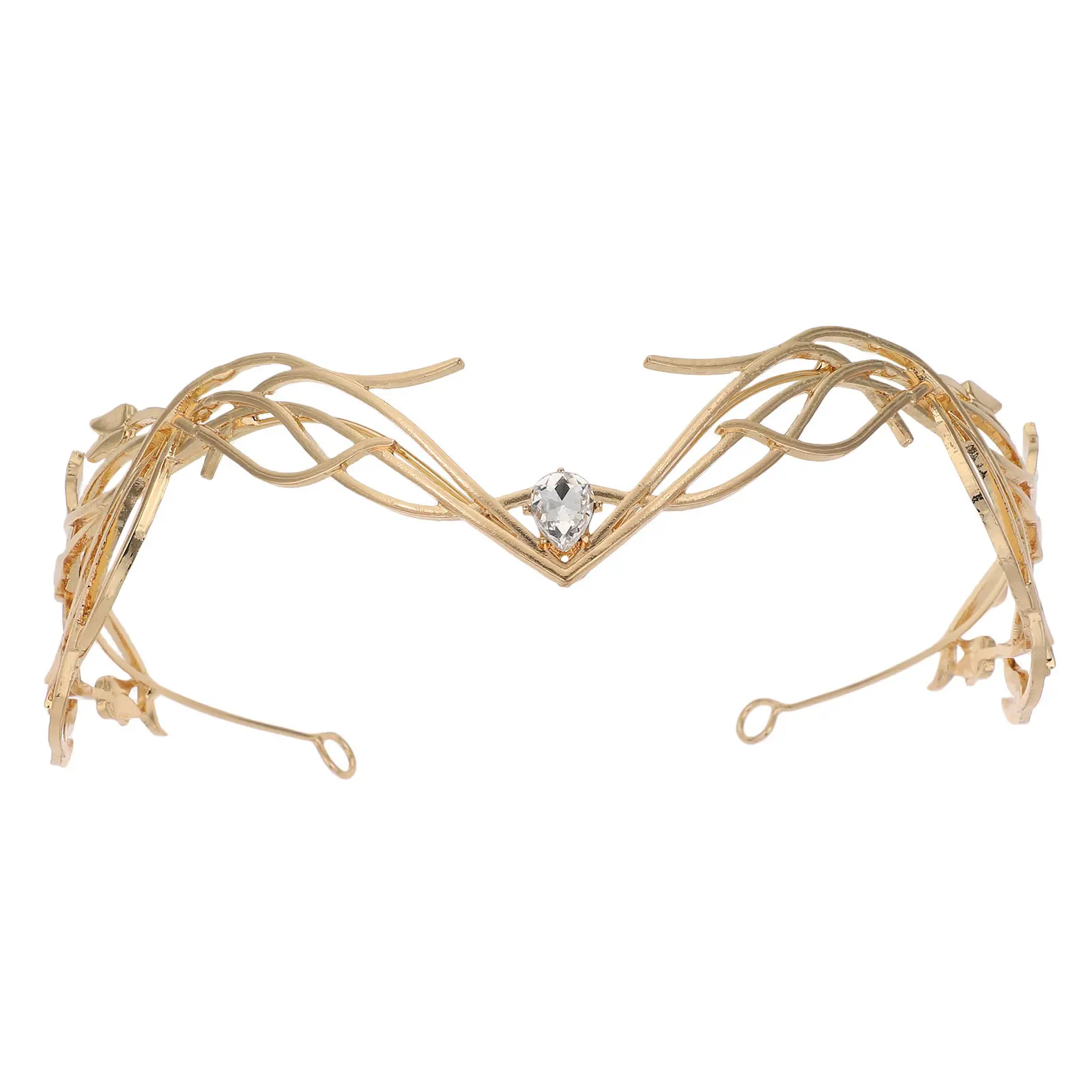 

Alloy Golden Leaf Wedding Headband for Bride Rhinestone Crystal Bridal Hair Crown Tiara Elegant Vintage Inspired Forehead