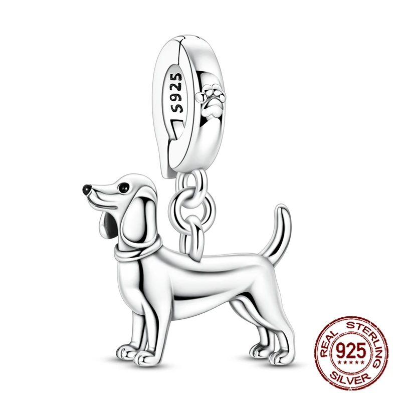 

Серебряный шарм 925 пробы в виде 3D-собаки бигль/такса, подходит для браслета, подарок на Новый год 2026, модные украшения с животными для женщин и девушек