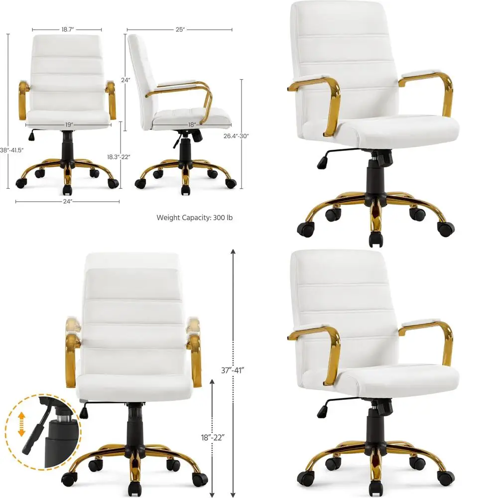 

Кресло руководителя со средней спинкой, регулируемое, из искусственной кожи, с золотым каркасом и белым сиденьем