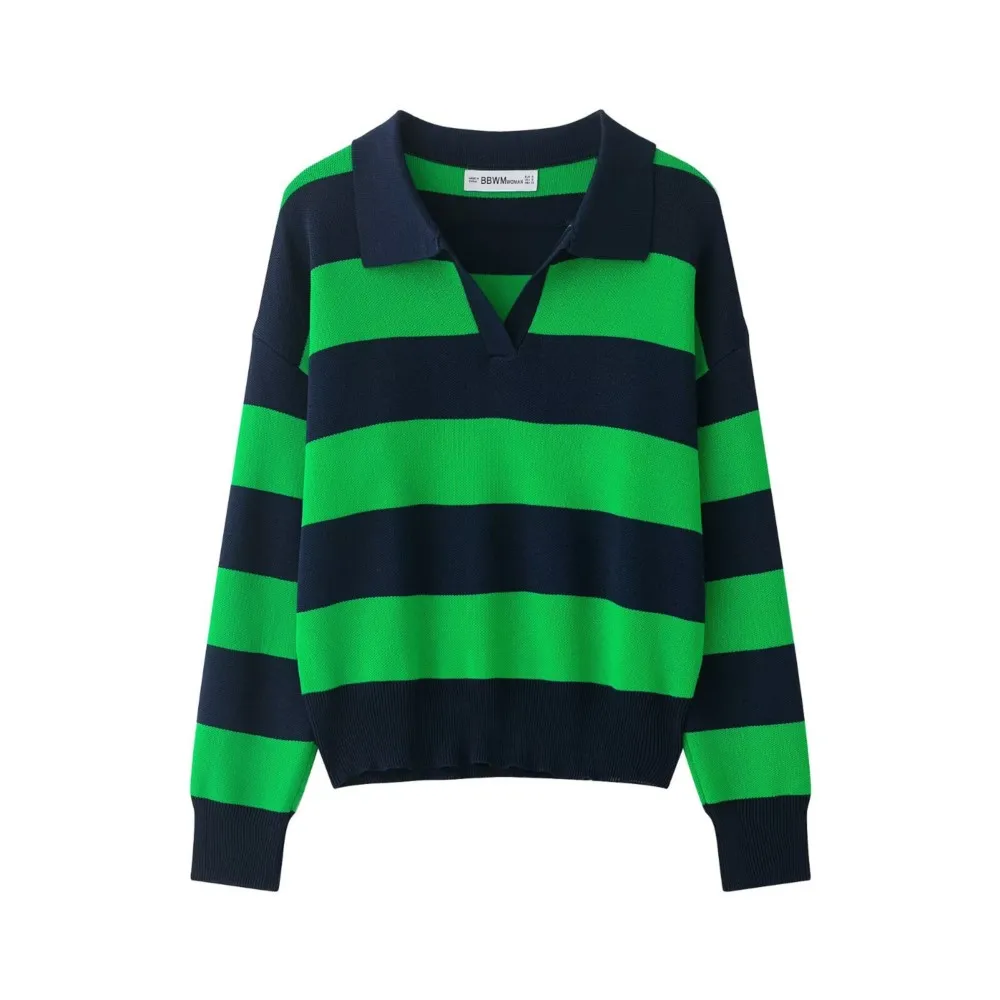 MsChuh Autumn Party Dresses For Woman Casual Fashion Striped Sweater Contrast Comfortable Simple Style Loose All-match Trendy 4