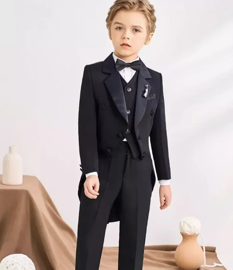 Boys Black Piano Photography Suit Kids Party Ceremony Costume Children Birthday Wedding Prom Eve Performance Tuxedo Dress