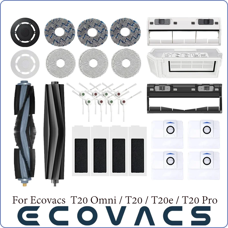 

Ecovacs Deebot T20 OMNI/T20/T20e/T20 Pro Robot Vacuum Cleaner Spare Parts, Rubber / Side Brush, Cover,Hepa Filter, Mop Rag, Dust